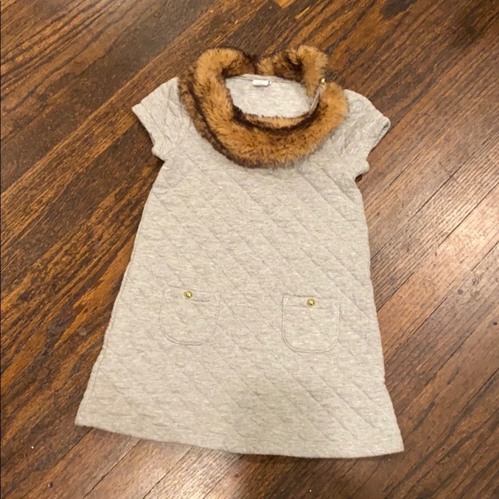 Janie & Jack quilted knit dress w/faux fur collar